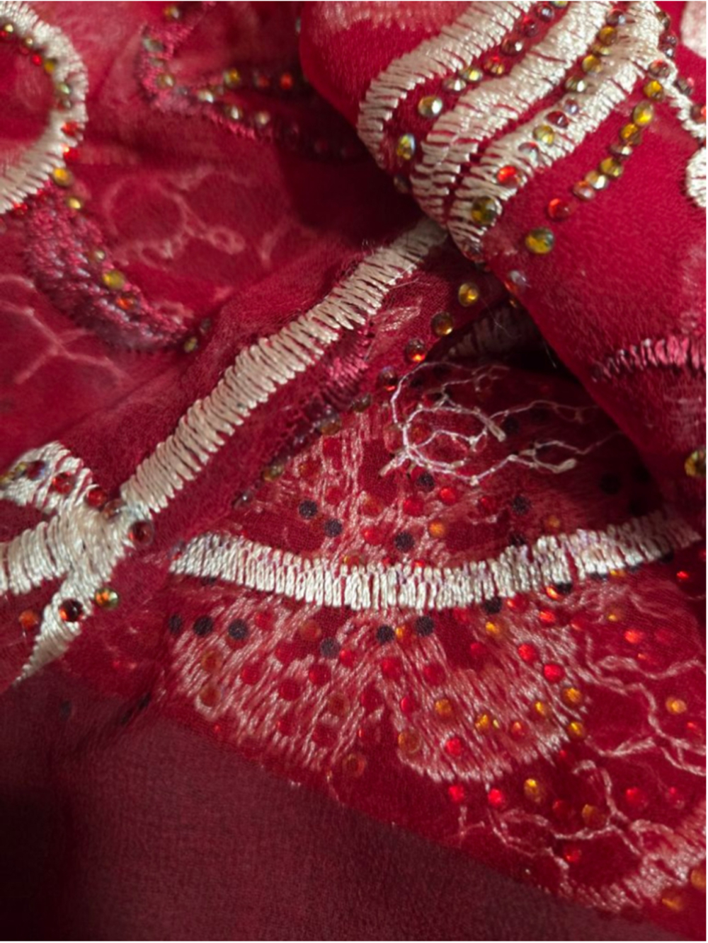 Red Gold Embroidered Kaftan or Cover Up completely sheer - Picture 5 of 9